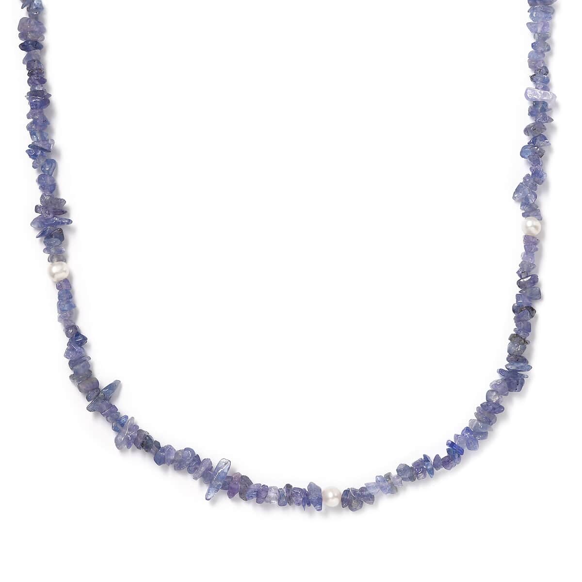 Tanzanite and Freshwater Pearl 172.00 ctw Chips Necklace 36 Inches  image number 0