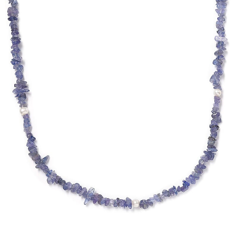Tanzanite and Freshwater Pearl 172.00 ctw Chips Necklace 36 Inches