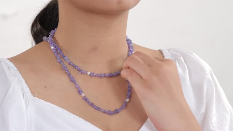 Tanzanite and Freshwater Pearl 172.00 ctw Chips Necklace 36 Inches