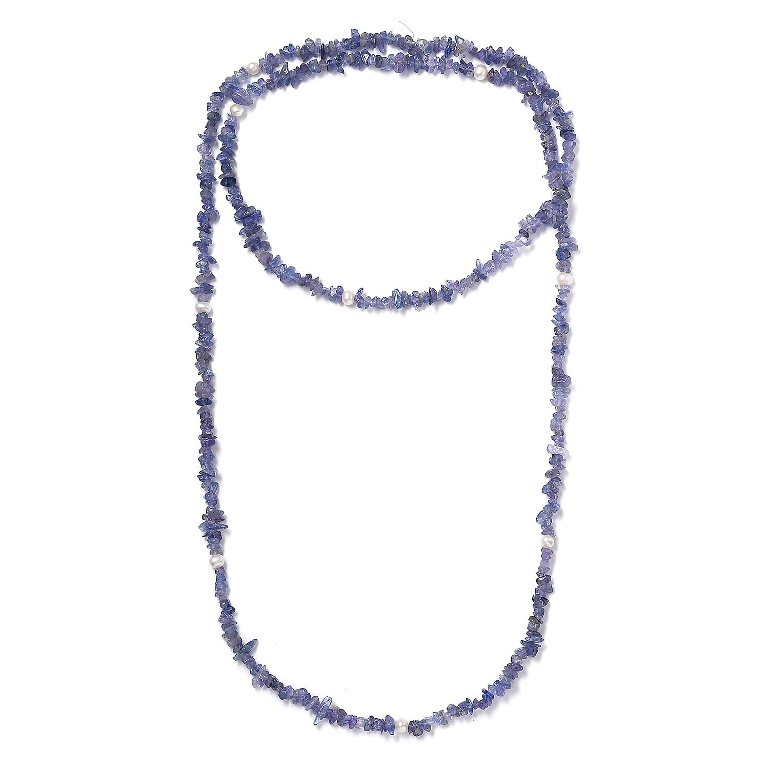 Tanzanite and Freshwater Pearl 172.00 ctw Chips Necklace 36 Inches