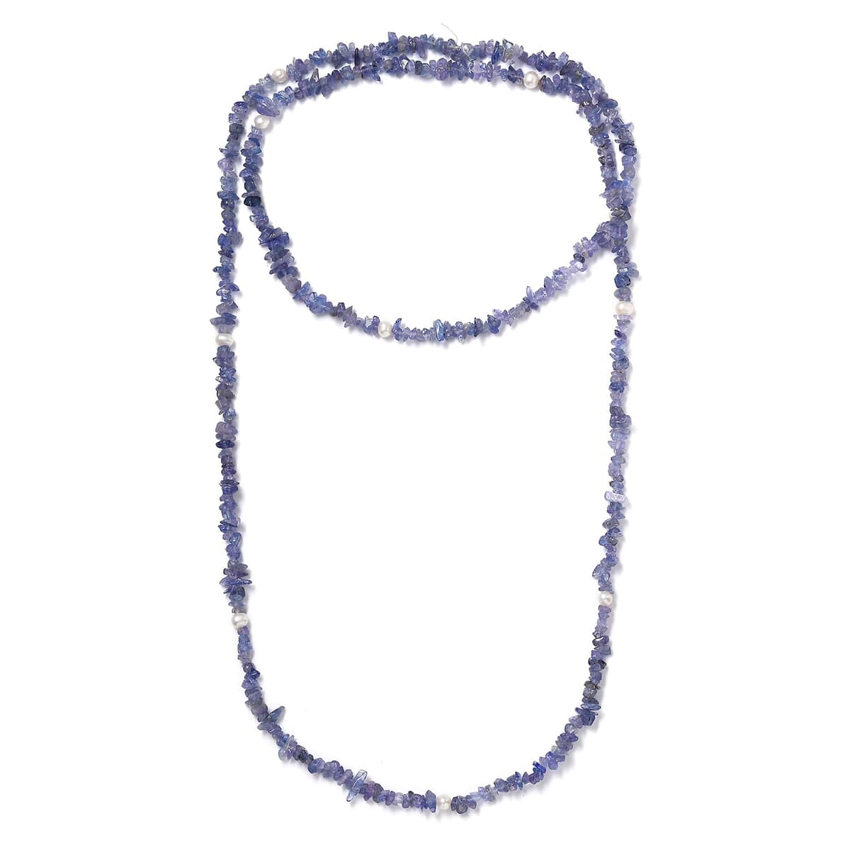 Tanzanite and Freshwater Pearl 172.00 ctw Chips Necklace 36 Inches  image number 3