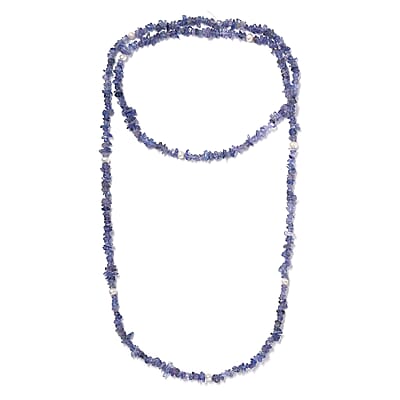Tanzanite and Freshwater Pearl 172.00 ctw Chips Necklace 36 Inches