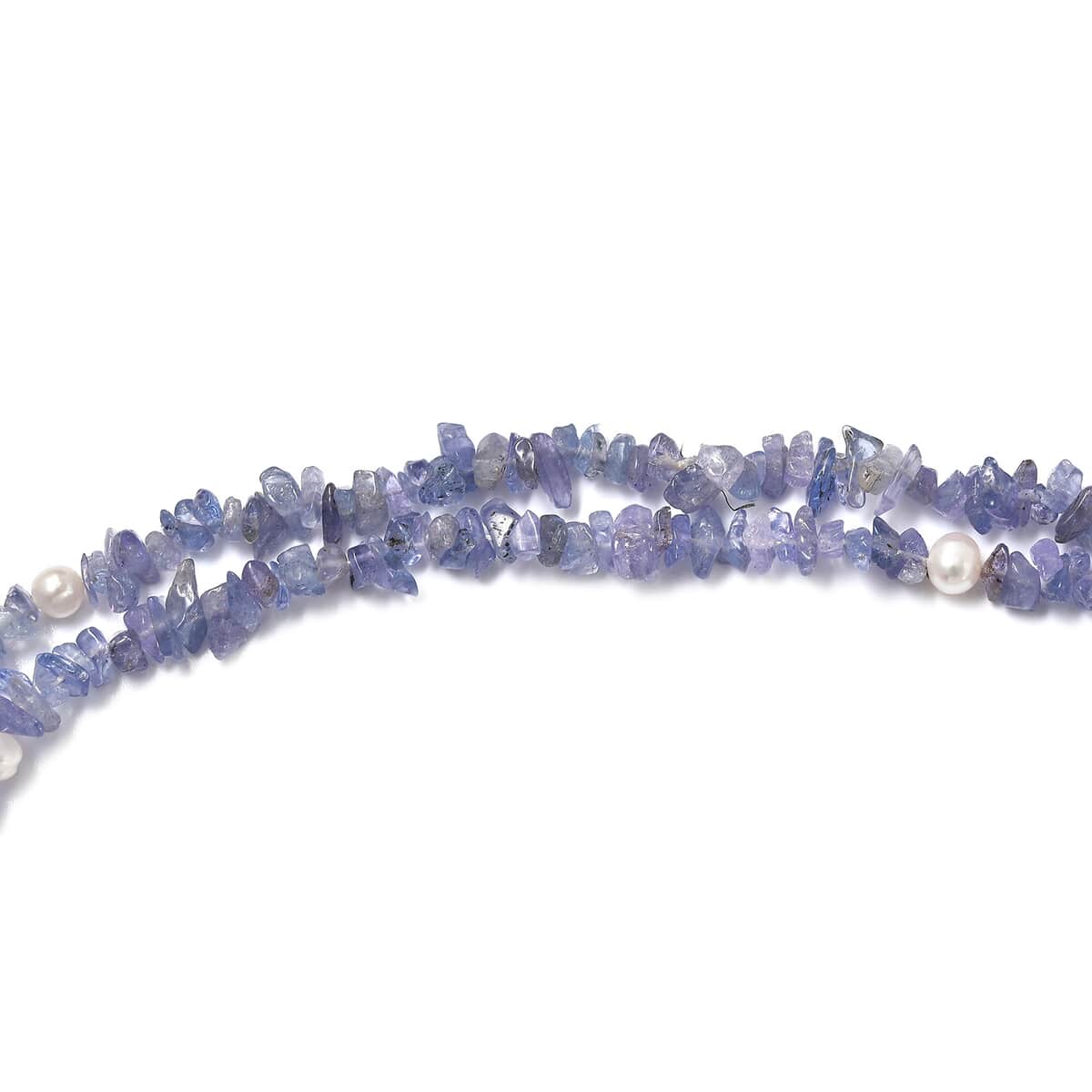 Tanzanite and Freshwater Pearl 172.00 ctw Chips Necklace 36 Inches  image number 4