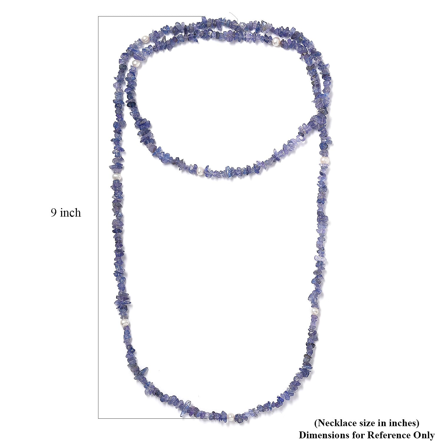 Tanzanite and Freshwater Pearl 172.00 ctw Chips Necklace 36 Inches