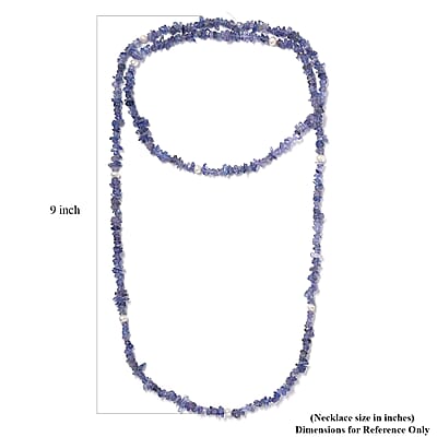 Tanzanite and Freshwater Pearl 172.00 ctw Chips Necklace 36 Inches
