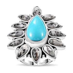 D'Joy Artisan Crafted Sleeping Beauty Turquoise and White Buffalo 14.40 ctw Ring in Sterling Silver (Size 10.0)