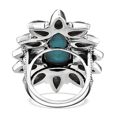 D'Joy Artisan Crafted Sleeping Beauty Turquoise and White Buffalo 14.40 ctw Ring in Sterling Silver (Size 10.0)