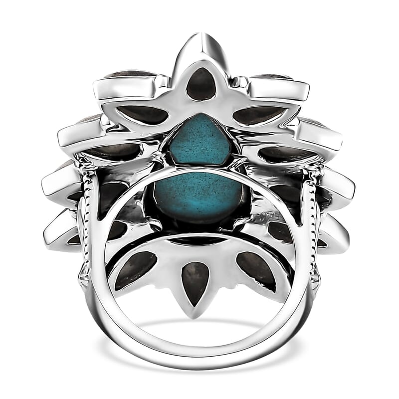 D'Joy Artisan Crafted Sleeping Beauty Turquoise and White Buffalo 14.40 ctw Ring in Sterling Silver (Size 10.0)
