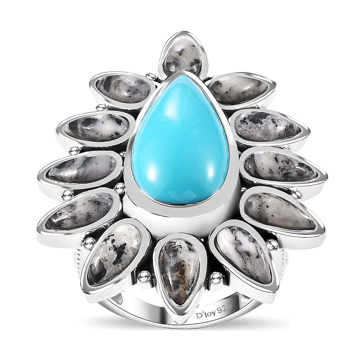 Artisan Crafted Sleeping Beauty Turquoise and White Buffalo 14.40 ctw Ring in Sterling Silver (Size 6.0) image number 0