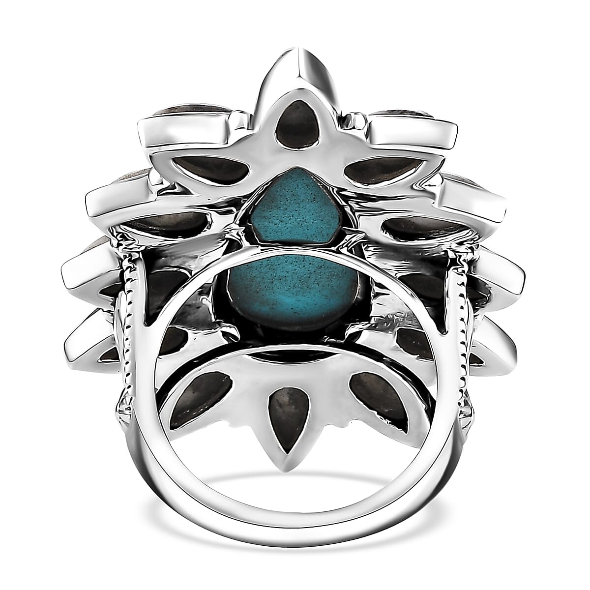 Artisan Crafted Sleeping Beauty Turquoise and White Buffalo 14.40 ctw Ring in Sterling Silver (Size 6.0) image number 3
