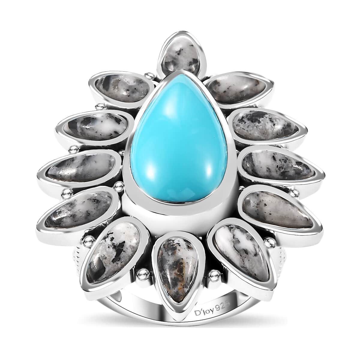 Artisan Crafted Sleeping Beauty Turquoise and White Buffalo 14.40 ctw Ring in Sterling Silver (Size 7.0) image number 0