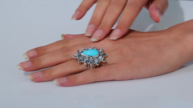 Artisan Crafted Lagoon Turquoise, White Buffalo Ring in Sterling Silver (Size 10.0) 14.40 ctw