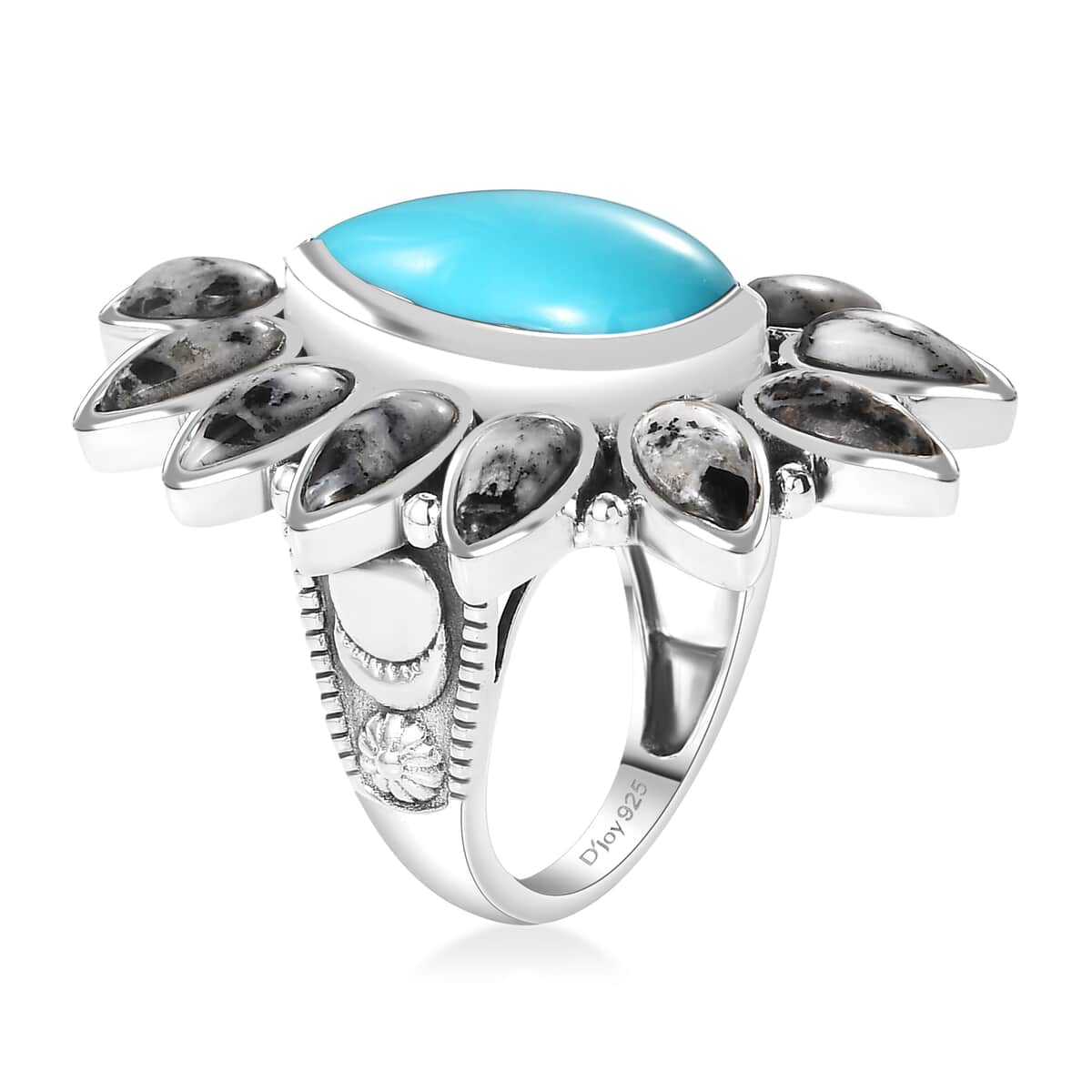 Artisan Crafted Sleeping Beauty Turquoise and White Buffalo 14.40 ctw Ring in Sterling Silver (Size 7.0) image number 2