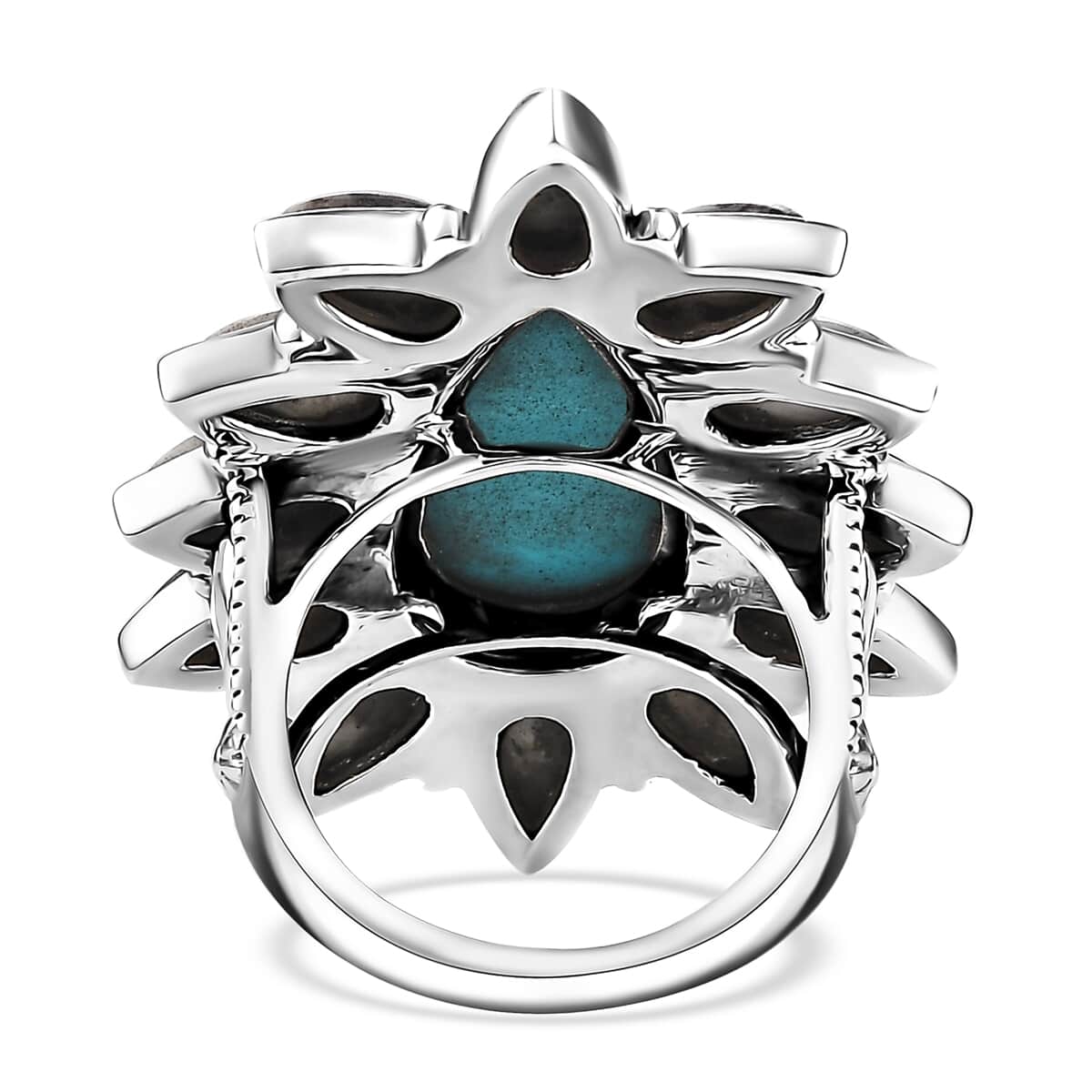 Artisan Crafted Sleeping Beauty Turquoise and White Buffalo 14.40 ctw Ring in Sterling Silver (Size 7.0) image number 3