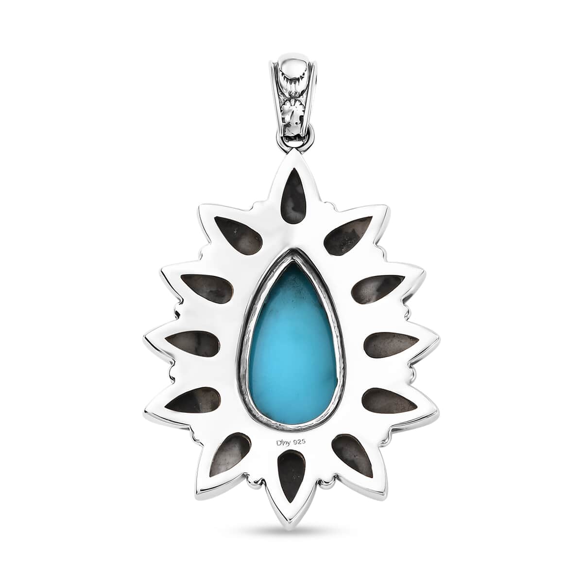 Artisan Crafted Sleeping Beauty Turquoise and White Buffalo 15.40 ctw Floral Pendant in Sterling Silver image number 4