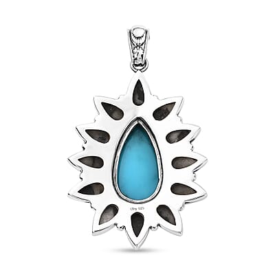 Artisan Crafted Sleeping Beauty Turquoise and White Buffalo 15.40 ctw Floral Pendant without Chain in Sterling Silver