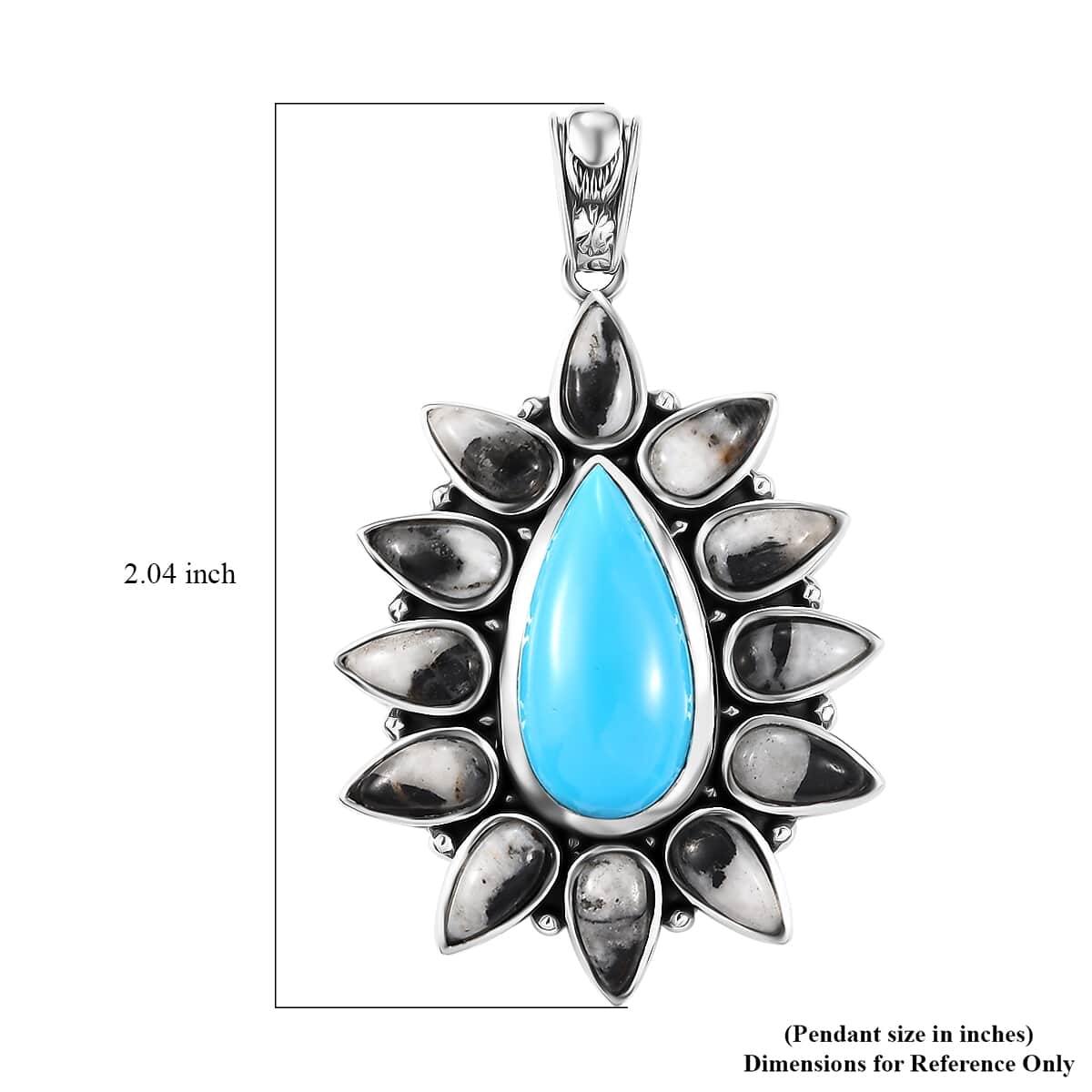 Artisan Crafted Sleeping Beauty Turquoise and White Buffalo 15.40 ctw Floral Pendant in Sterling Silver image number 5