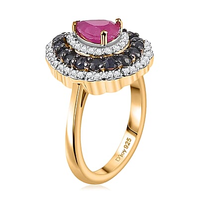 D'Joy Premium Royal Ruby and Multi Gemstone 2.00 ctw Crimson Bloom Ring in 18K Vermeil Yellow Gold Over Sterling Silver (Size 10.0)