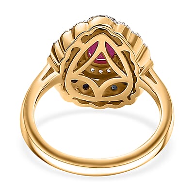 D'Joy Premium Royal Ruby and Multi Gemstone 2.00 ctw Crimson Bloom Ring in 18K Vermeil Yellow Gold Over Sterling Silver (Size 10.0)