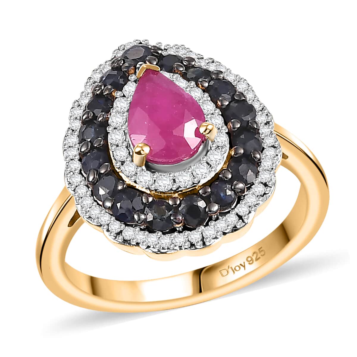 Premium Royal Ruby and Multi Gemstone 2.00 ctw Crimson Bloom Ring in 18K Vermeil Yellow Gold Over Sterling Silver (Size 7.0) image number 0