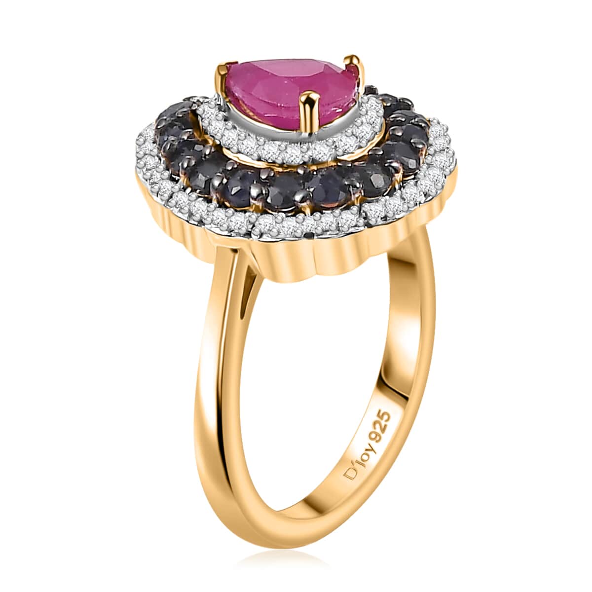 Premium Royal Ruby and Multi Gemstone 2.00 ctw Crimson Bloom Ring in 18K Vermeil Yellow Gold Over Sterling Silver (Size 7.0) image number 3