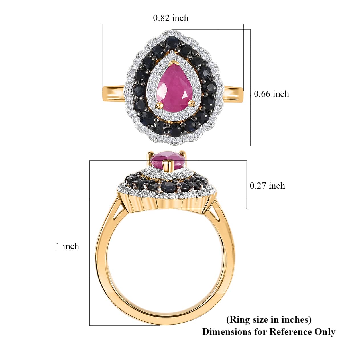 Premium Royal Ruby and Multi Gemstone 2.00 ctw Crimson Bloom Ring in 18K Vermeil Yellow Gold Over Sterling Silver (Size 7.0) image number 5