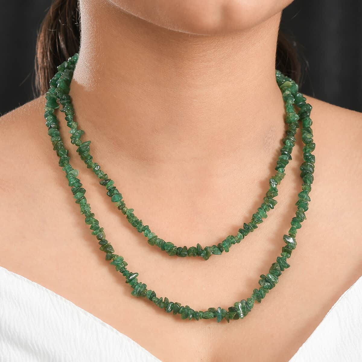 Green Aventurine Chips 36 Inches Necklace 215.00 ctw image number 2