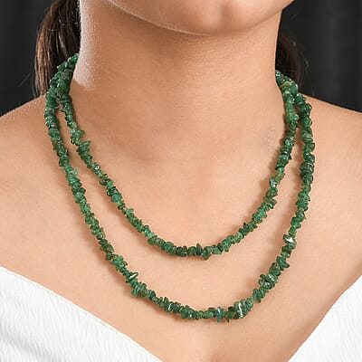 Green Aventurine Chips 36 Inches Necklace 215.00 ctw