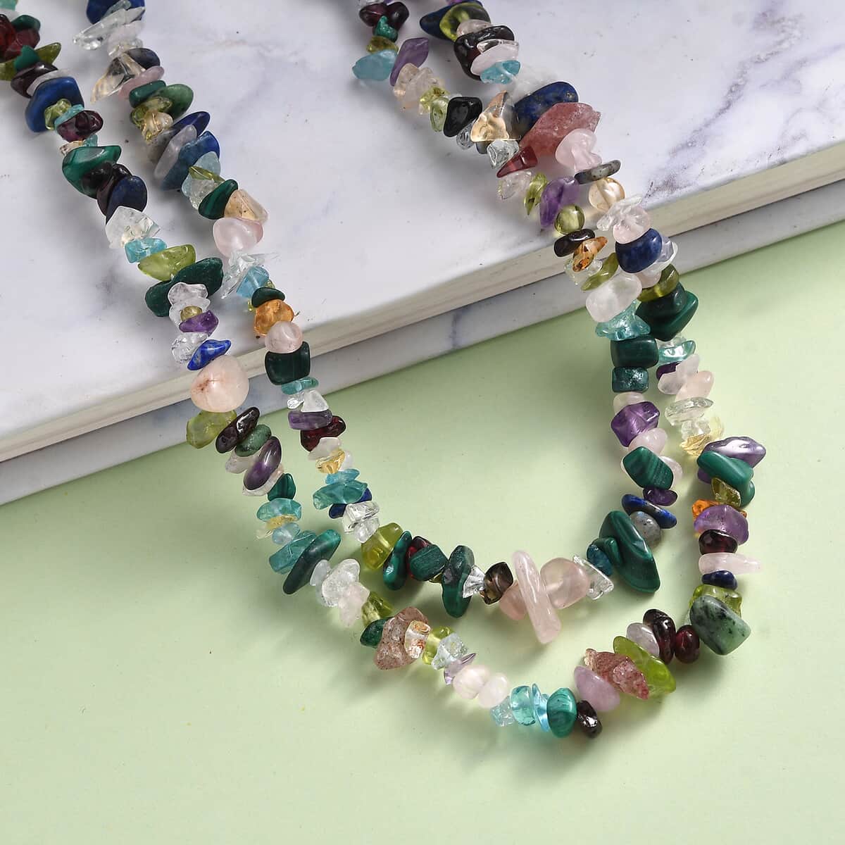 Multi Gemstone Chips 263.00 ctw Necklace 36 Inches image number 1