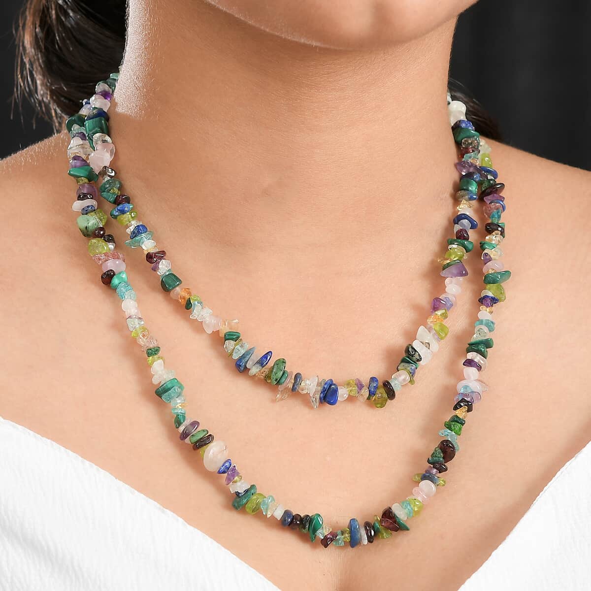 Multi Gemstone Chips 263.00 ctw Necklace 36 Inches image number 2