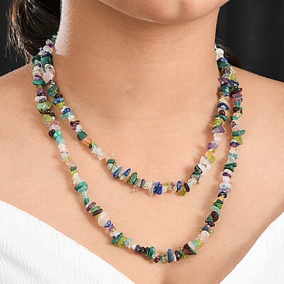 Multi Gemstone Chips 263.00 ctw Necklace 36 Inches