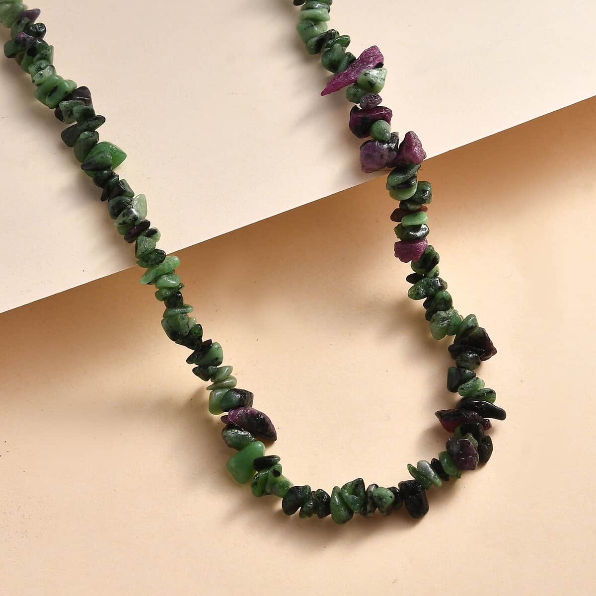 Ruby Zoisite Chips 275.00 ctw Necklace 28 Inches image number 1