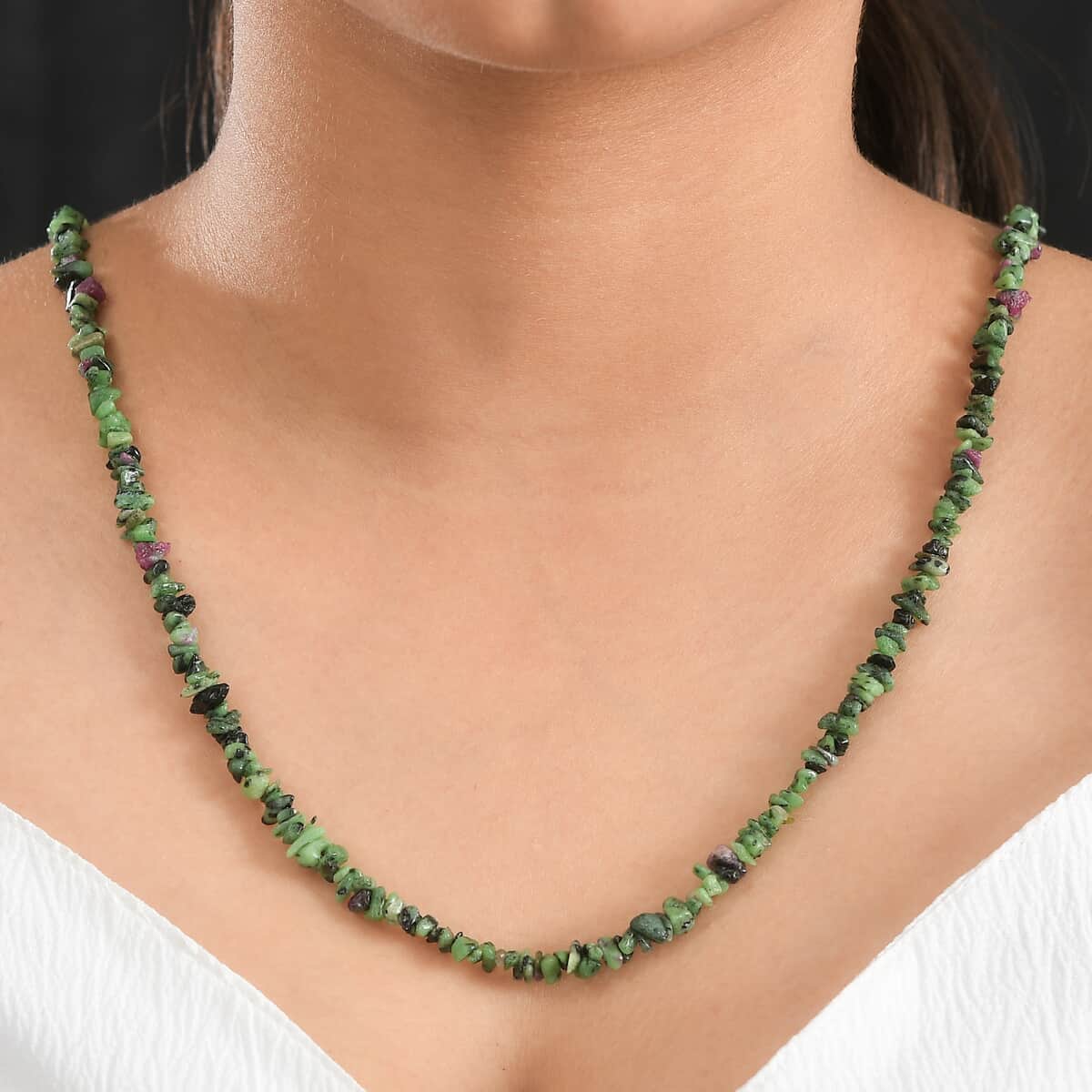 Ruby Zoisite Chips 275.00 ctw Necklace 28 Inches image number 2