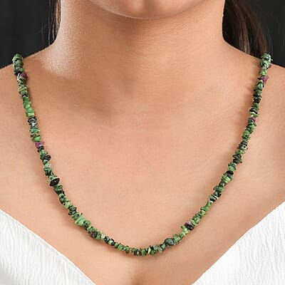 Ruby Zoisite Chips 275.00 ctw Necklace 28 Inches