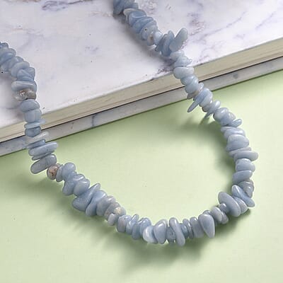 Mexican Angelite Chips 350.00 ctw Necklace 28 Inches
