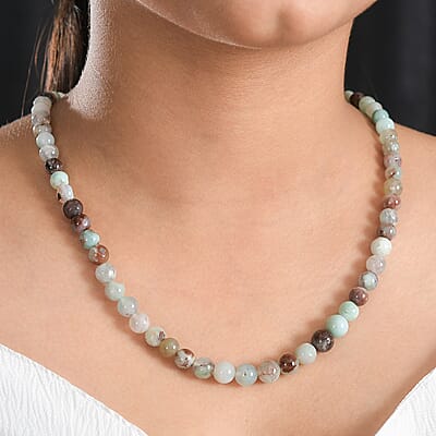 Natural Zimbaprase 182.00 ctw Beaded Necklace in Sterling Silver 20 Inches