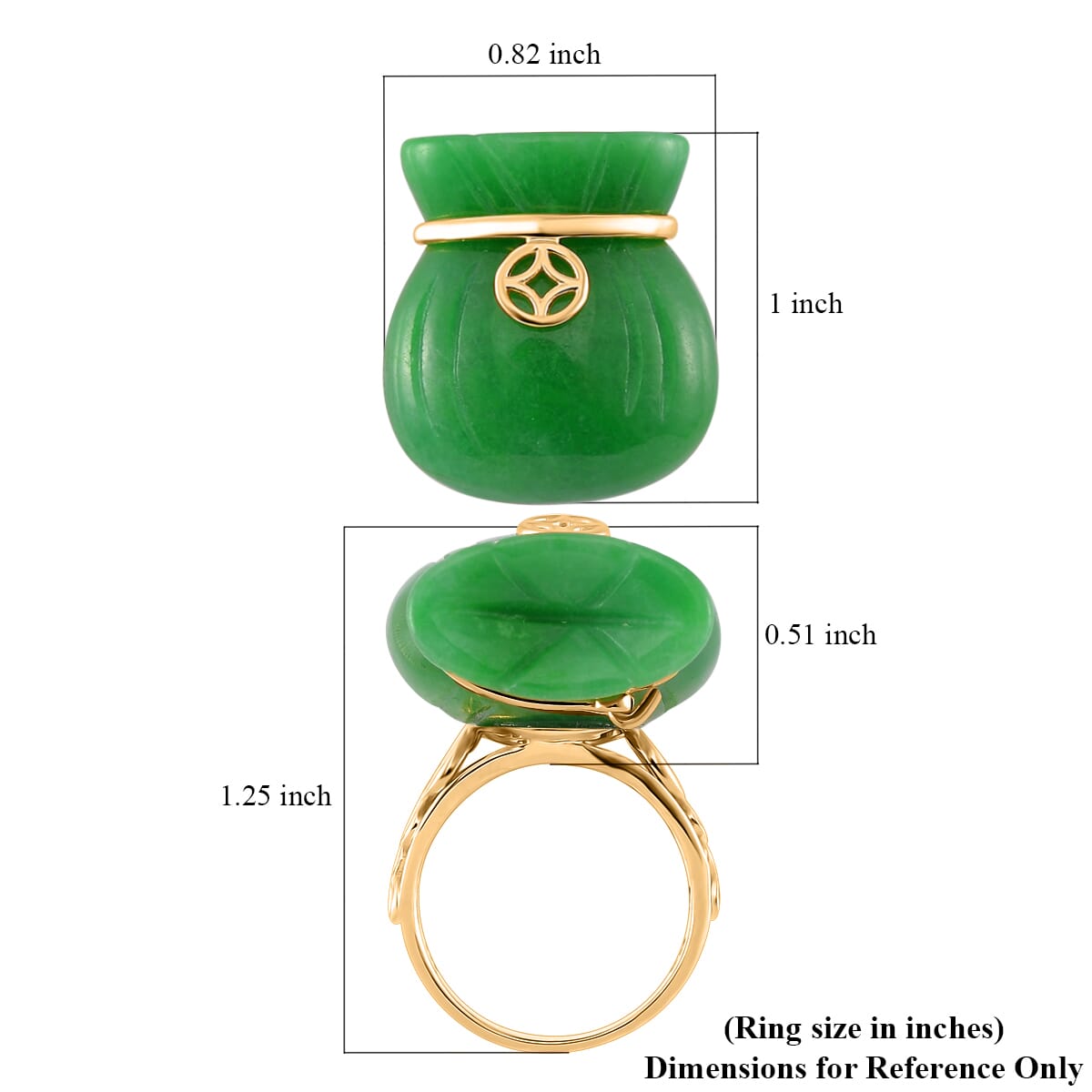 Green Jade (D) 42.00 ctw Carved Tied Money Bag Ring in 18K Vermeil Yellow Gold Over Sterling Silver (Size 7.0) image number 4