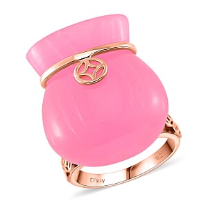 Pink Jade (D) 42.00 ctw Carved Tied Money Bag Ring in 18K Vermeil Rose Gold Over Sterling Silver (Size 10.0)