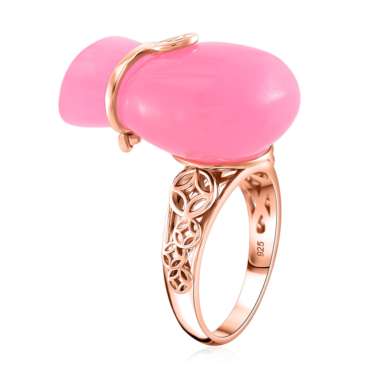 Pink Jade (D) 42.00 ctw Carved Tied Money Bag Ring in 18K Vermeil Rose Gold Over Sterling Silver (Size 6.0) image number 2
