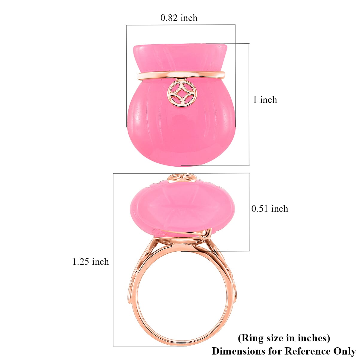Pink Jade (D) 42.00 ctw Carved Tied Money Bag Ring in 18K Vermeil Rose Gold Over Sterling Silver (Size 7.0)