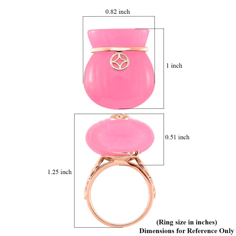 Pink Jade (D) 42.00 ctw Carved Tied Money Bag Ring in 18K Vermeil Rose Gold Over Sterling Silver (Size 7.0)