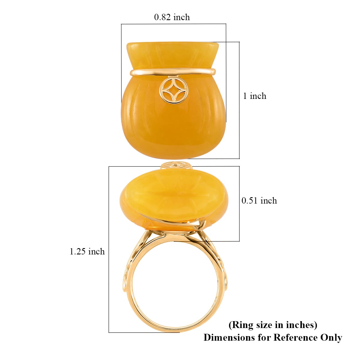 Honey Jade (D) 42.00 ctw Carved Tied Money Bag Ring in 18K Vermeil Yellow Gold Over Sterling Silver (Size 10.0) image number 4