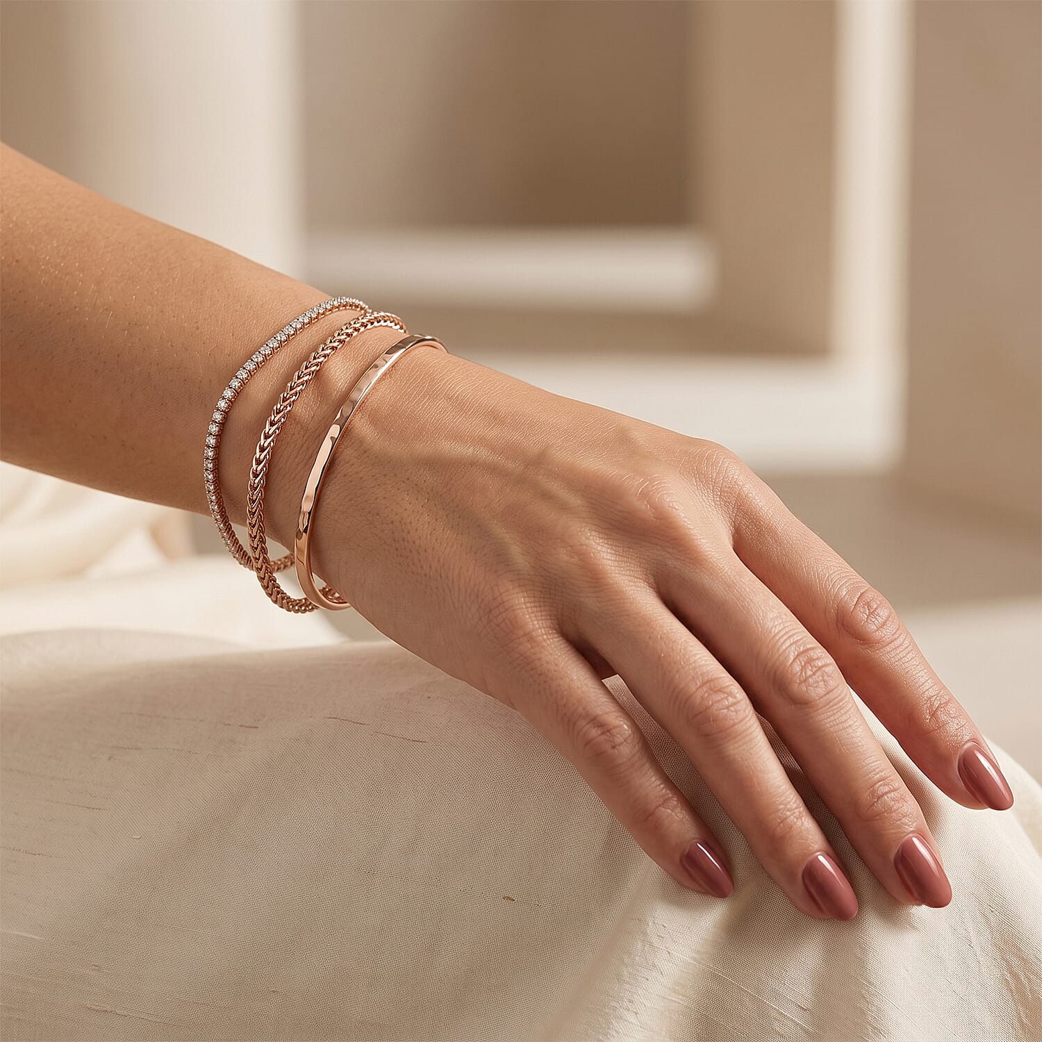 Bracelet in 14K Rose Gold Over Sterling Silver (7.50 In) 2.50 Grams