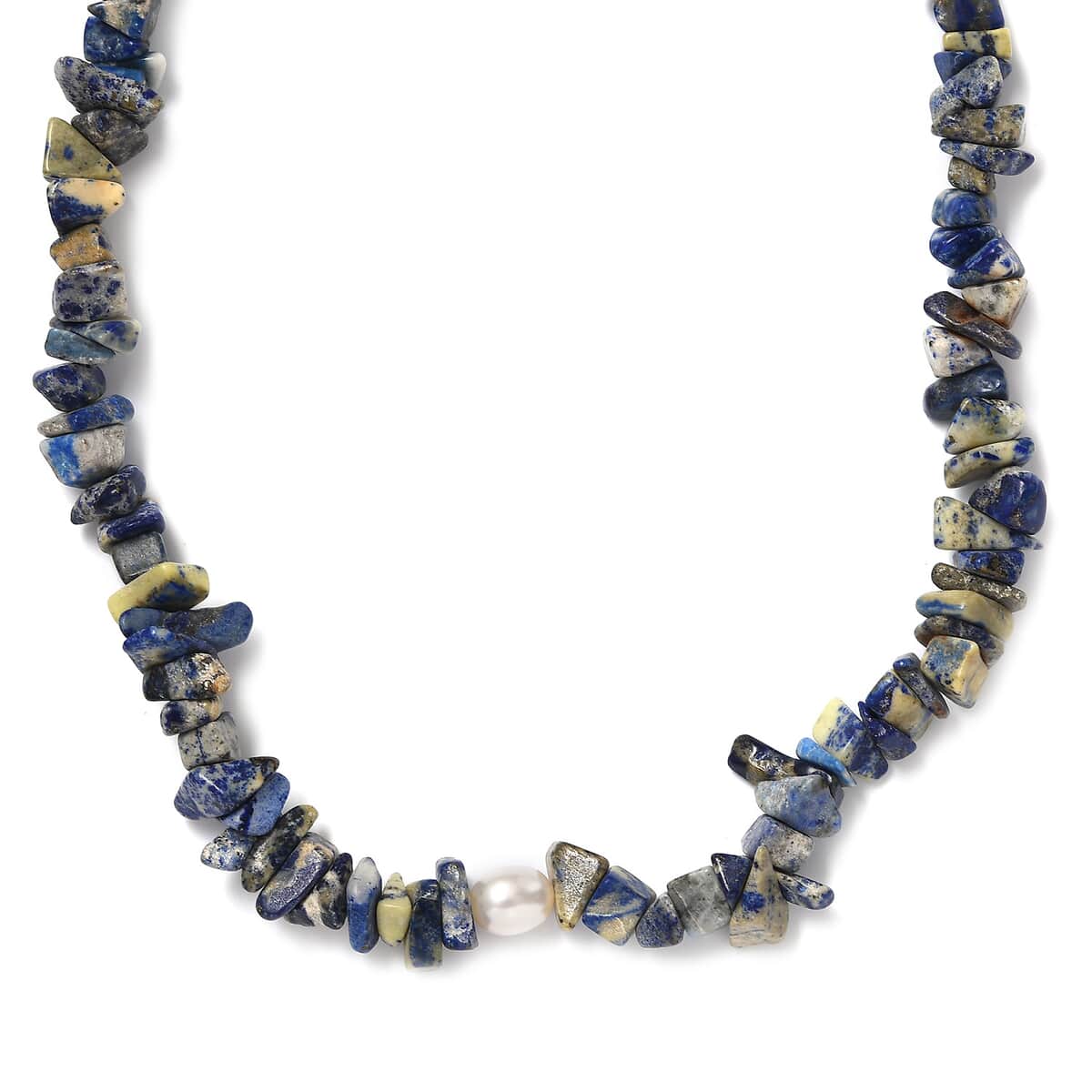 Sodalite Chips and Freshwater Pearl 286.00 ctw Necklace 28 Inches image number 0