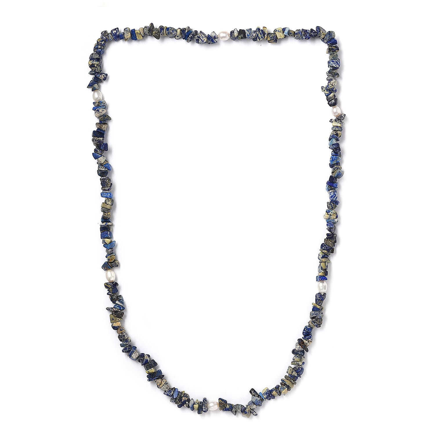 Sodalite Chips and Freshwater Pearl 286.00 ctw Necklace 28 Inches
