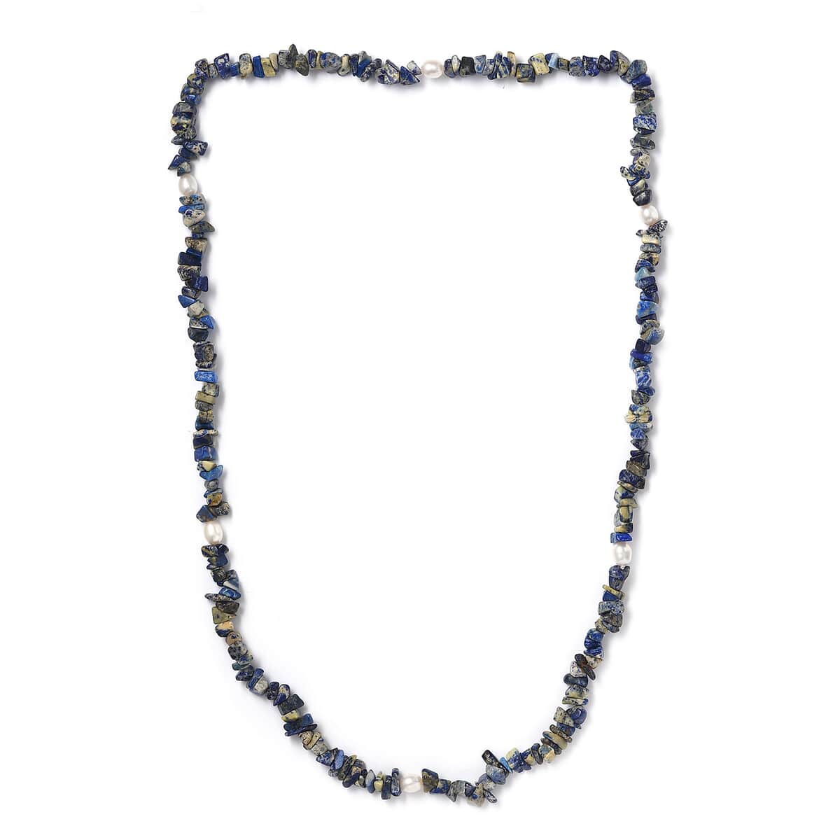 Sodalite Chips and Freshwater Pearl 286.00 ctw Necklace 28 Inches image number 3