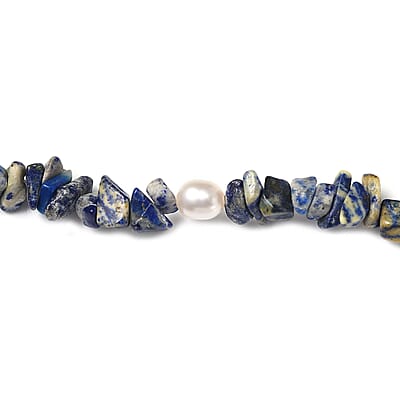 Sodalite Chips and Freshwater Pearl 286.00 ctw Necklace 28 Inches