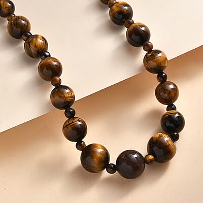 Tiger's Eye 175.00 ctw Necklace in Stainless Steel 20 Inches