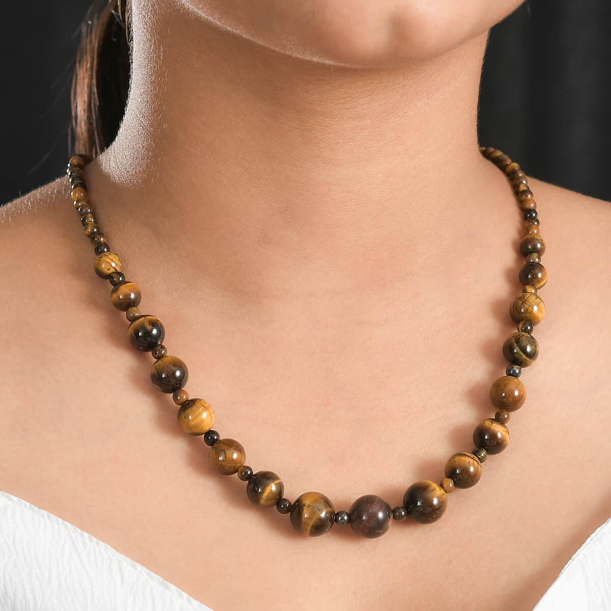 Tiger's Eye 175.00 ctw Necklace in Stainless Steel 20 Inches image number 2