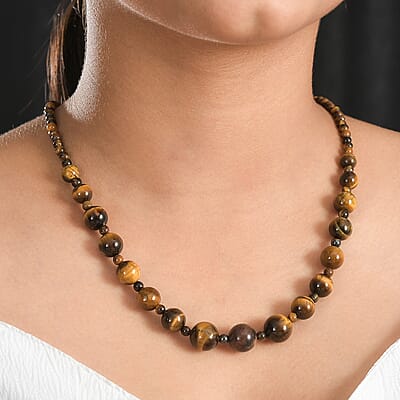 Tiger's Eye 175.00 ctw Necklace in Stainless Steel 20 Inches